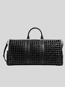 Sac de voyage en cuir de luxe avec fermeture à glissière, motif tissé, noir, design durable avec deux compartiments - Product Image 1