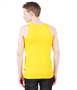 Débardeur jaune sans manches pour homme avec imprimé symbole de la paix terrestre, col rond, style décontracté, 100 % coton respirant, logo frontal - Product Image 2