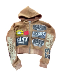 Sudadera con capucha rosa con parche de carreras, gráfico de club, estilo urbano audaz, corte oversize, moda juvenil, algodón premium, con cremallera - Product Image 4