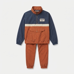 OEM Custom Retro Color Block Half Zip Nylon Windbreaker Set <b>Men</b> Pullover <b>Jacket</b> and <b>Track</b> Pants Tracksuit Manufacturer - Product Image 1