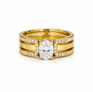 Oval Cut Moissanite <b>Ring</b> 925 Sterling <b>Silver</b> Yellow Gold Plated Classic <b>Solitaire</b> Engagement Wedding <b>Ring</b> Dainty Promise Luxury - Product Image 2