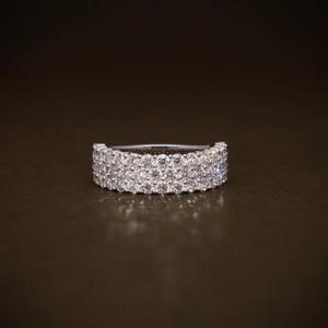 Three Row Pave Diamond <b>Ring</b> White Gold Multi Row Wedding Band Elegant Anniversary <b>Ring</b> Sparkly <b>Statement</b> Bridal Jewelry Gift - Product Image 1