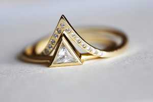 Classic 0.41CT Triangle Cut Diamond Dual Band Arrow <b>Ring</b> For Women's Lab Grown 14k Yellow Gold Fine Engagement Party Occasion - Product Image 2