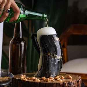 Chope à bière artisanale en corne de buffle écologique avec gravure loup, style vintage rustique, pour adultes, idéale pour les fêtes, design pour bière et vin - Product Image 6