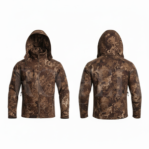 Veste à capuche camouflage en softshell sur mesure, fermeture éclair intégrale, coupe-vent, design personnalisé, manteau léger à capuche - Product Image 3