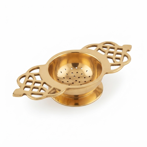 Antique Brass <b>Tea</b> Strainer Double Winged Filigree Handle Over Cup <b>Tea</b> Filter Drip Base <b>Stand</b> Loose Leaf Herbal <b>Tea</b> Steeper Sets - Product Image 1
