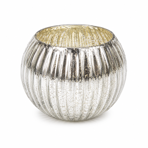 Porte-bougie votif en verre mercure côtelé |   Porte-bougie tealight en argent |   Centre de table décoratif vintage |   Maison de mariage élégante - Product Image 1