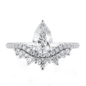 Bague de mariage en or blanc 14 carats avec diamant de laboratoire de 2,00 carats, pureté VS1, couleur F, certifié IGI, taille poire, bague solitaire avec accent - Product Image 1