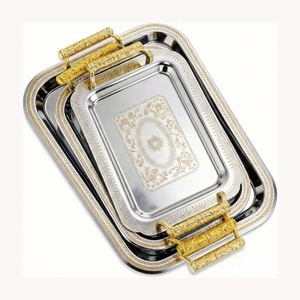Plateau de service élégant en métal doré pour en-cas et sucreries, plateau décoratif haut de gamme pour la présentation des aliments, pour la maison, l'hôtel et la restauration - Product Image 1