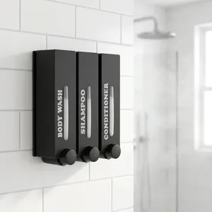 Black Dual Soap <b>Dispenser</b> Wall Mounted ABS <b>Shampoo</b> Conditioner <b>Dispenser</b> 380 mL Manual Hotel Bathroom Supplier - Product Image 4