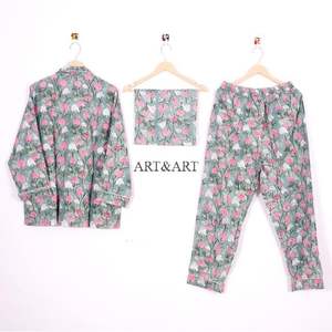 ชุดนอนผ้าฝ้ายลายดอกไม้ดีไซน์ใหม่ขายดีสำหรับฤดูร้อนสำหรับผู้หญิง มีหลายขนาดให้เลือกจากอินเดีย - Product Image 4