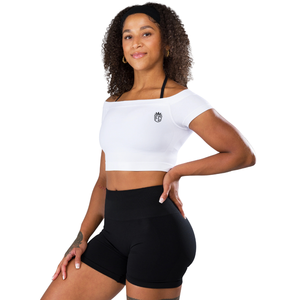 <b>Womens</b> Seamless Short Sleeve <b>Crop</b> <b>Top</b> <b>White</b> Soft Stretch Fit Gym Yoga Workout Training Fitness Everyday Athleisure Wear - Product Image 2