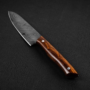 Custom Handmade Ambidextrous Modern Style Utility <b>Knife</b> with 4-5.9in Damascus Steel Blade and Rose Wood Handle in Leather Sheath - Product Image 5
