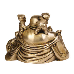 Sculpture de bouddha riant faite à la main de 4 pouces en laiton fabriquée en Inde pour les cadeaux - Product Image 2
