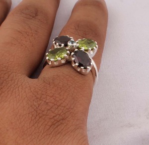 Natural Multi Stone <b>Ring</b> 925 Sterling Silver Vintage <b>Boho</b> Style Mixed Gemstone Statement <b>Ring</b> for Women Handcrafted - Product Image 5