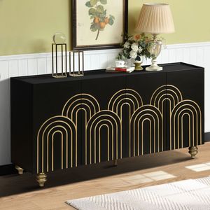 Aparador Moderno con Ranuras Decorativas y Estantes Ajustables, Mueble de Almacenamiento de 4 Puertas con Líneas Elegantes y Elementos Curvos para Sala de Estar - Product Image 2