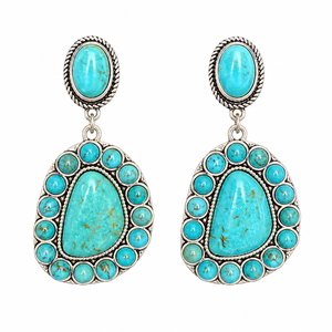 Western Turquoise Drop Earrings Navajo Style Statement <b>Silver</b> Jewelry Handmade for Women Fashion Gift Wear - Product Image 2
