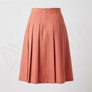 Women <b>Pleated</b> Knee-Length <b>Skirt</b> Solid Color Woven Fabric Regular Waistline All Seasons Style - Product Image 2