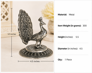 Sculpture traditionnelle indienne en métal représentant un paon, avec des plumes sculptées en détail, objet décoratif pour cadeaux festifs et accents d'intérieur - Product Image 6