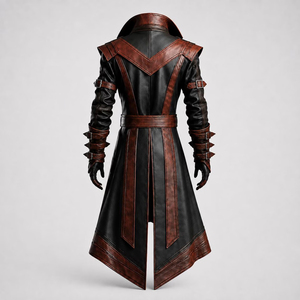 Latest Collection <b>Mens</b> Gothic Long <b>Coat</b> Faux <b>Leather</b> <b>Trench</b> Jacket Brown Black Steampunk Cosplay Costume Outerwear - Product Image 2