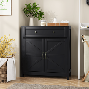 Aparador de Cocina Estilo Rústico con Puerta Corredera y Estante Ajustable, Mueble de Almacenamiento con Detalles de Granero - Product Image 1