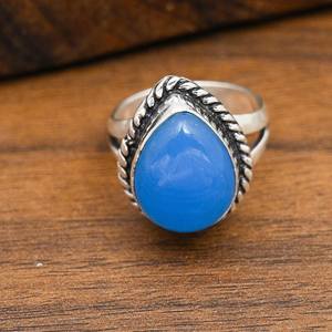 Blue Chalcedony Gemstone Jewelry 925 Solid Sterling <b>Silver</b> Handmade Antique Style Jewelry Natural Jewelry Engagement Gift - Product Image 1