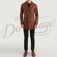 Manteau trench en cuir marron pour homme, coupe ajustée, long, en peau de mouton véritable, veste décontractée et professionnelle, vêtement d'extérieur classique