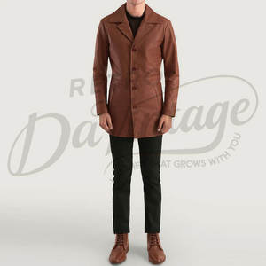 Abrigo de Cuero Marrón Premium para Hombre, Corte Entallado, Estilo Gabardina, Piel de Oveja Genuina, Chaqueta Casual de Negocios, Prenda Exterior Clásica - Product Image 4