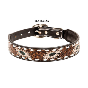 Collar de perro acolchado suave de cuero de vaca de estilo occidental con diseño trenzado y mecanizado a mano tamaño disponible para usos caninos precios bajos - Product Image 1