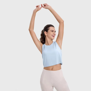 Débardeur court côtelé en coton pour femme, sans manches, col rond, style personnalisé, décontracté, pour l'été - Product Image 2