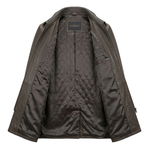 Abrigo de Cuero Genuino para Hombre, Color Gris Topo, con Pecho en Marrón Oscuro, Estilo Motero, para Invierno, Hecho a Medida, Fabricante ODM - Product Image 5