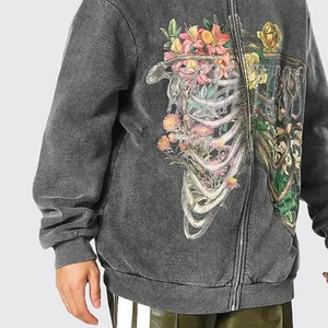 Sweat-shirt gris oversize avec imprimé squelette, décontracté pour homme, vêtement d'hiver, 100% coton, impression numérique - Product Image 4