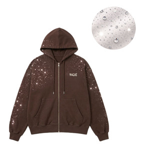 Sudadera con capucha de algodón grueso con cremallera y pedrería para hombre, con logo personalizado, estilo urbano, fabricación a granel - Product Image 3