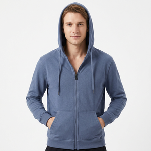 Men's Solid Color <b>Hooded</b> <b>Zip</b>-Up Sweatshirt Regular Fit Cotton French Terry Casual Autumn Wear - Product Image 2