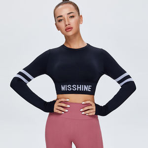 Vêtements de fitness pour femmes, hauts de yoga sans couture, couleurs unies, manches longues, crop tops de sport, ensembles de yoga respirants et à séchage rapide - Product Image 5