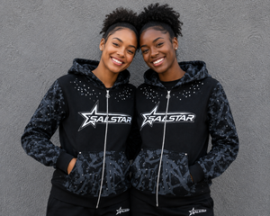 SALSTAR Sweat-shirt à capuche pour femme, manches longues, imprimé, fermeture éclair sur le devant, décontracté, tricoté, automne, motif étoile noire - Product Image 6