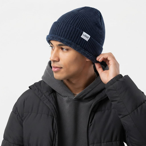 Gorro de Punto Informal Unisex, Forrado de Felpa Sherpa Cálida, Gorro de Invierno de Punto Acanalado con Logotipo Tejido Personalizado, Fabricación OEM ODM - Product Image 4