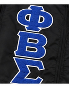 เสื้อแจ็คเก็ตบอมเบอร์กันน้ำสำหรับฤดูหนาว สีดำ ยูนิเซ็กซ์ ยี่ห้อ Phi Beta Sigma ผลิตจากโพลีเอสเตอร์ 100% น้ำหนัก 220 กรัม ปักอักษรกรีก กันลม ซิปด้านหน้า - Product Image 4