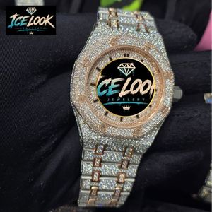 Montre de luxe pour homme Ice Look en acier inoxydable, cadran rond de 43 mm, mouvement à quartz analogique, cristal saphir lumineux, fermoir pliant - Product Image 5