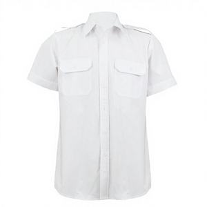 Camisa de Trabajo Blanca Transpirable para Hombre, Manga Corta, con Epaulettes de Piloto, Doble Bolsillo, Detección de Agujas, Uniforme de Polialgodón, OEM ODM - Product Image 1
