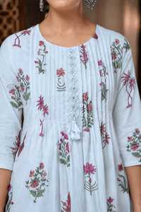 Conjunto Étnico Informal para Mujer, Estilo Indio Tradicional, Azul, 100% Algodón, Estampado Floral Digital, Corte Regular, Largo Medio, Secado Rápido, para Toda Temporada - Product Image 5