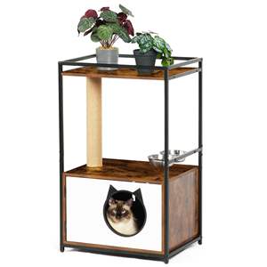 Petite maisonnette pour chat avec griffoirs intégrés et station d'alimentation pour chats d'intérieur - Product Image 1