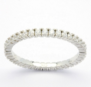 Fine Jewelry Classic <b>Stacking</b> Wedding <b>Rings</b> Set Zircon Eternity Engagement Band 925 Sterling <b>Silver</b> Rhodium Plated Prong Setting - Product Image 1