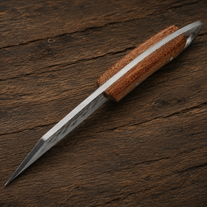 Cuchillo de caza forjado a mano con hoja fija de acero con alto contenido de carbono, mango de madera de nogal, funda de cuero, OEM, ODM - Product Image 4