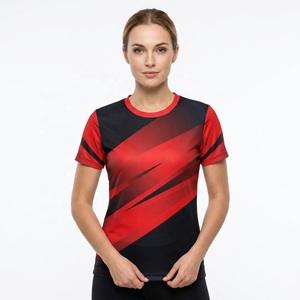 Camiseta de Manga Corta con Cuello Redondo y Estampado Geométrico Rojo y Negro para Hombre, 100% Algodón Jersey, Corte Regular, Secado Rápido, Transpirable y Ecológica - Product Image 3
