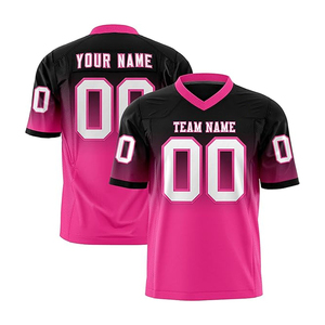 Maillot de football personnalisé rose et noir dégradé, col en V, imprimé par transfert thermique, uniforme respirant, unisexe pour adultes, manches courtes en mesh - Product Image 1