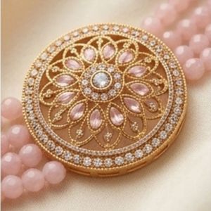 Parure de bijoux vintage en cristal rose et diamant, plaqué or rose, motif floral classique, pour fête, mariage, cadeau, pierre principale en platine - Product Image 5