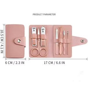 Portable Leather Nail Kit 7 in 1 Manicure Set with Nail Clipper in Pink <b>Case</b> for Adults - Product Image 5
