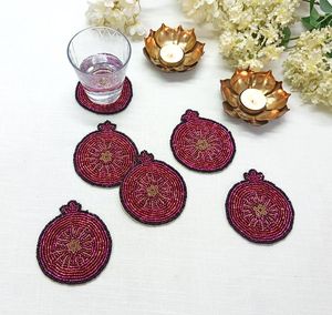 Handmade Beaded <b>Coaster</b> Set Round Table Mat Festive Home Decor <b>Drink</b> <b>Coasters</b> - Product Image 1
