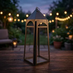 Metal and Glass <b>Candle</b> Lantern for Home Decoration Tapered <b>Shape</b> for Christmas Thanksgiving Birthday Occasions - Product Image 1